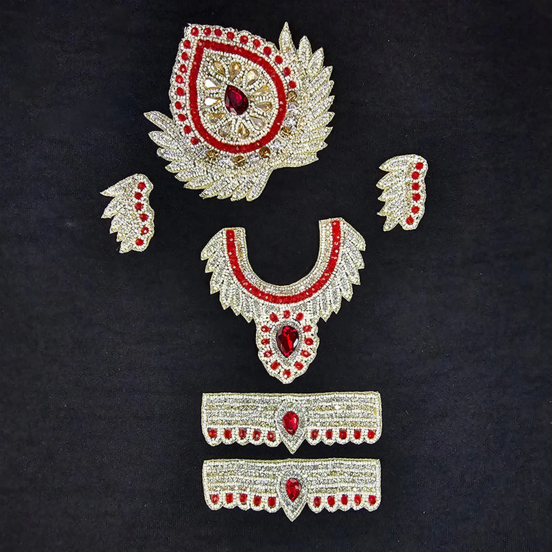 Red Stone Jewellery Set for Krishna ji hover